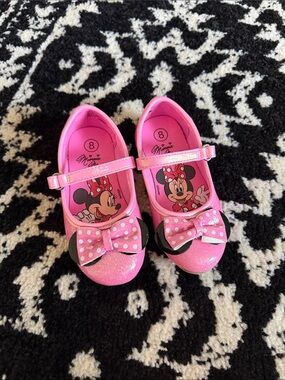 Girls Pink Glitter Bow Minnie Mouse Dress Shoes
